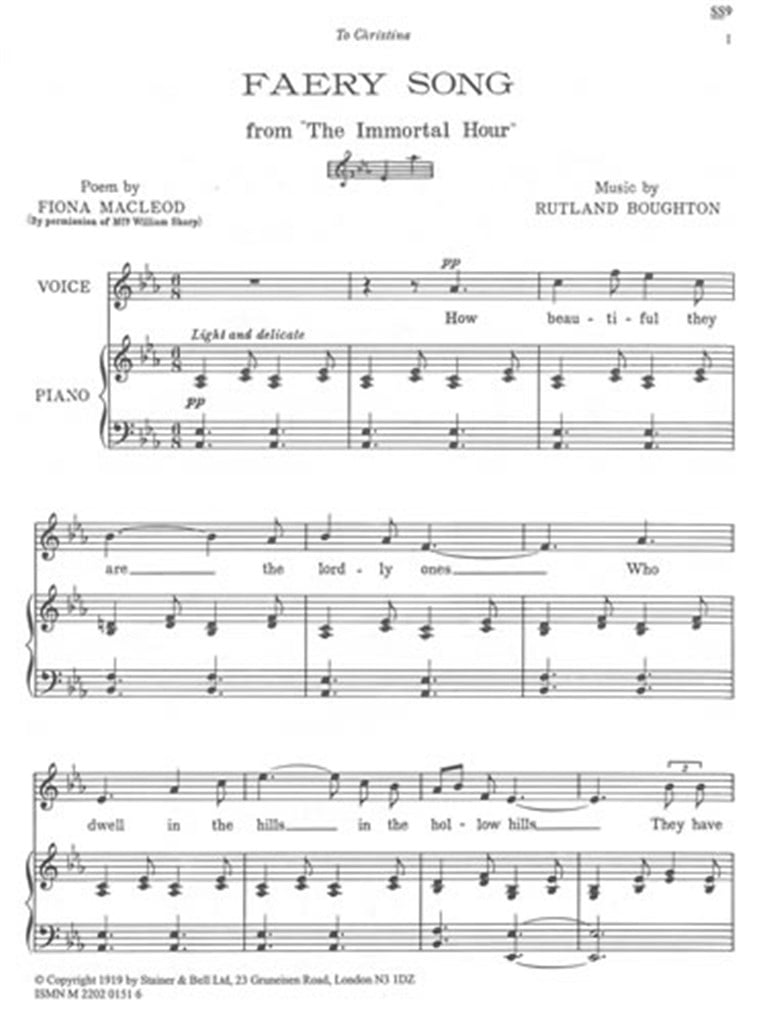 The Faery Song The Immortal Hour E Flat - A Flat